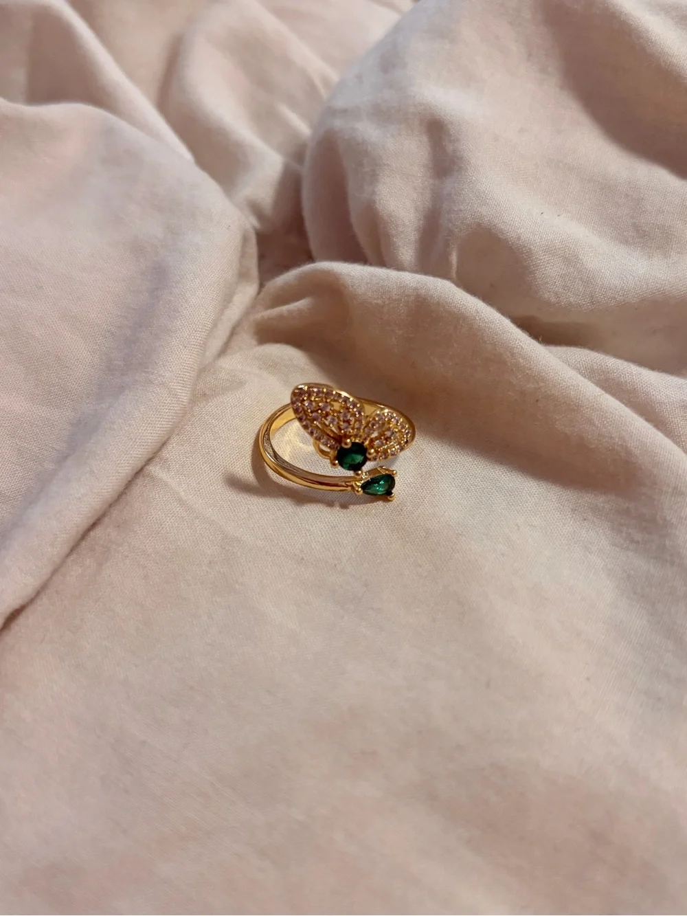 Free People Gold Butterfly Ring with Green Stones